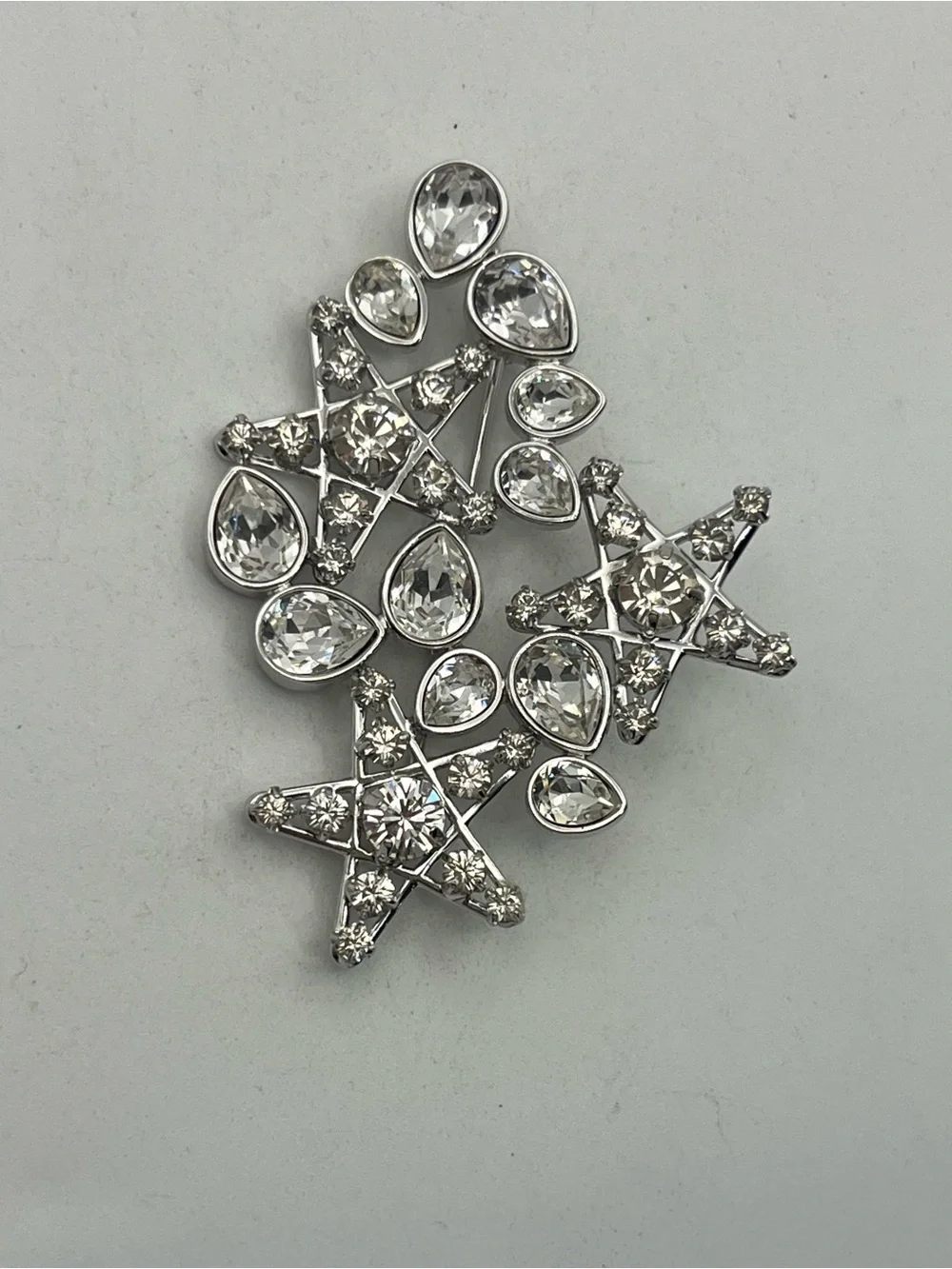Swarovski Swan Bailee Three Star brooch pin silver tone celestial clear stones
